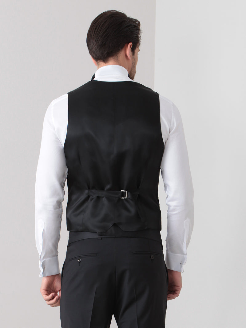 Siyah Slim Fit Kelebek Yaka Klasik Yelek