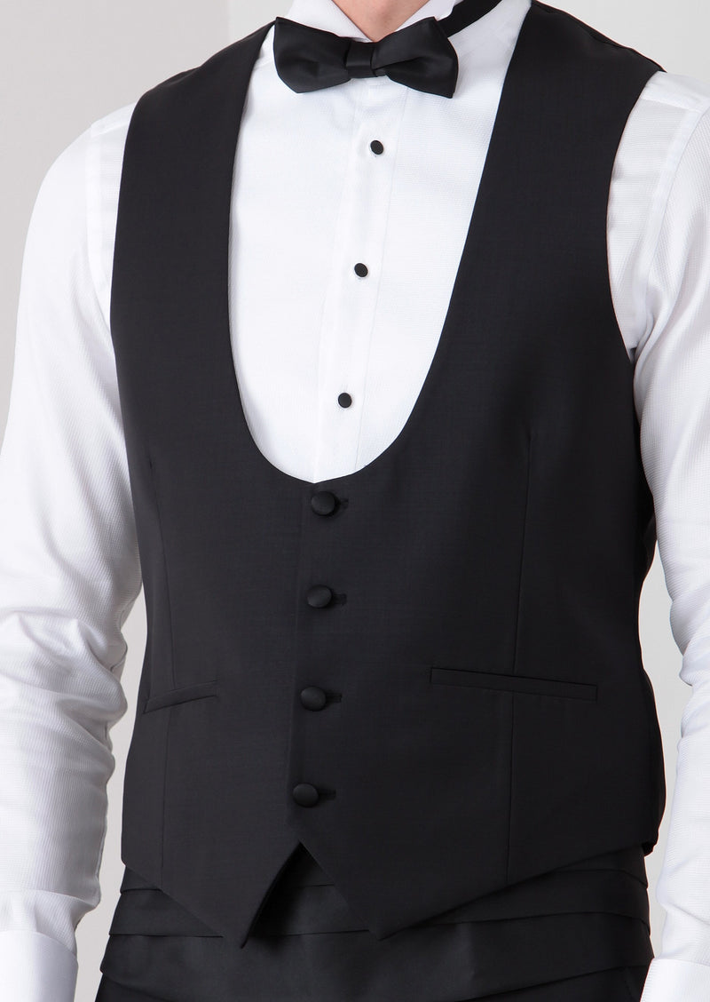 Siyah Slim Fit Kelebek Yaka Klasik Yelek