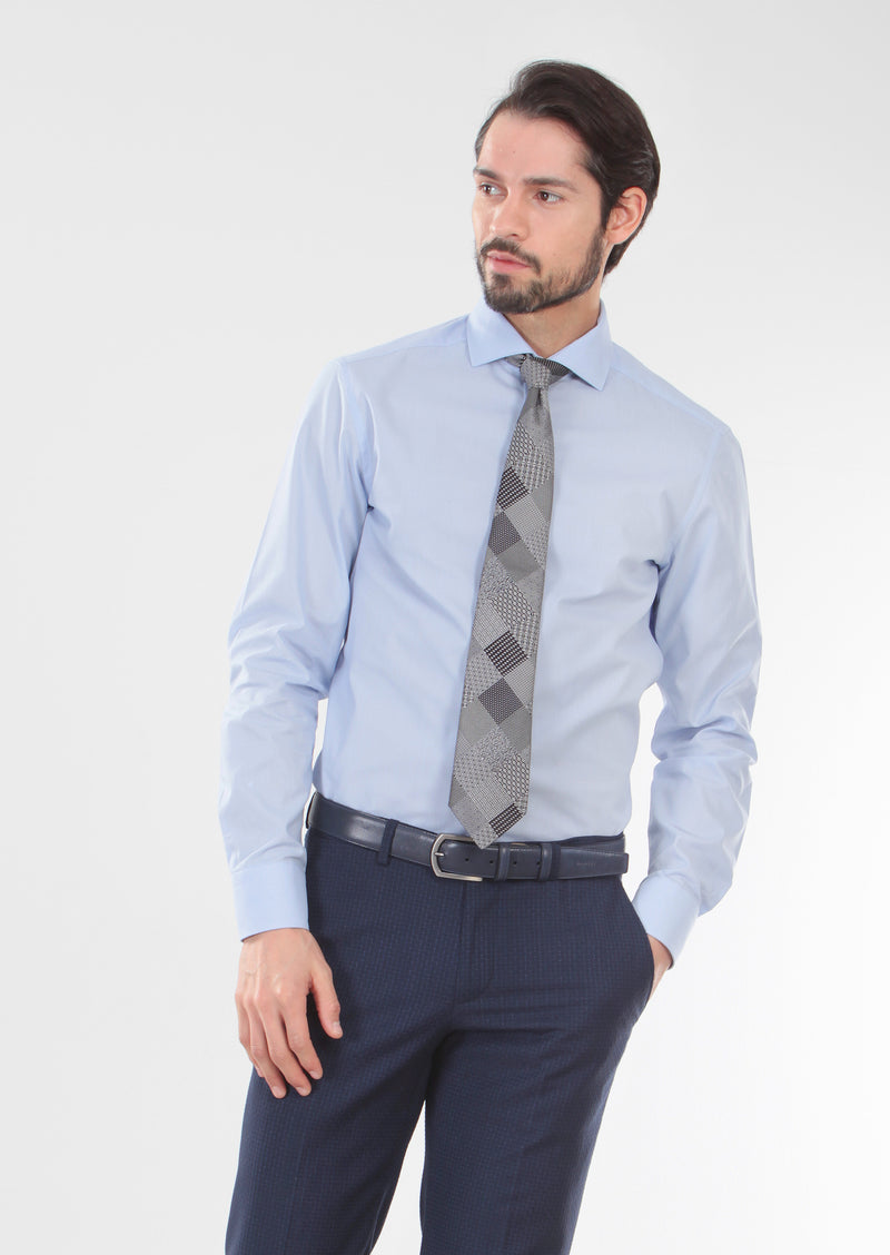 Mavi Desenli Slim Fit Uzun Dokuma Klasik %100 Pamuk Gömlek