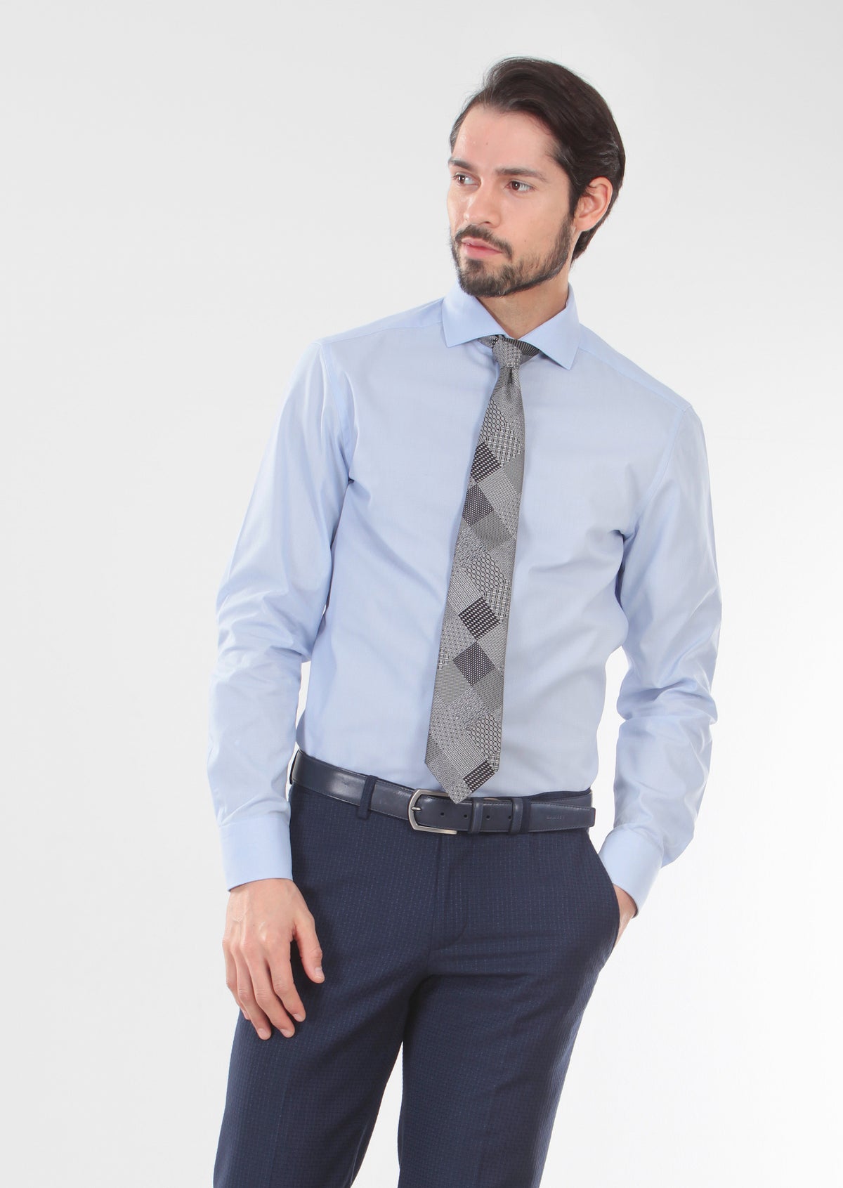 Mavi Desenli Slim Fit Uzun Dokuma Klasik %100 Pamuk Gömlek