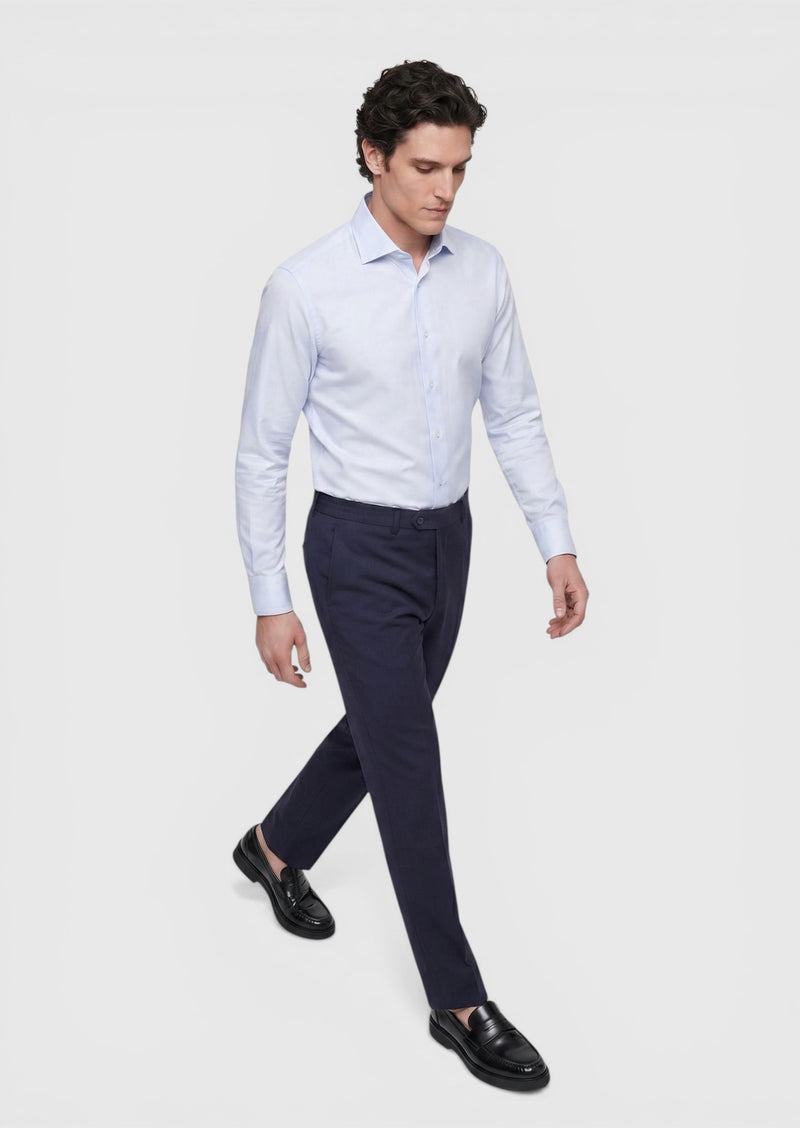 Açık Mavi Düz Slim Fit Uzun Dokuma Klasik Pamuk Karışımlı Gömlek