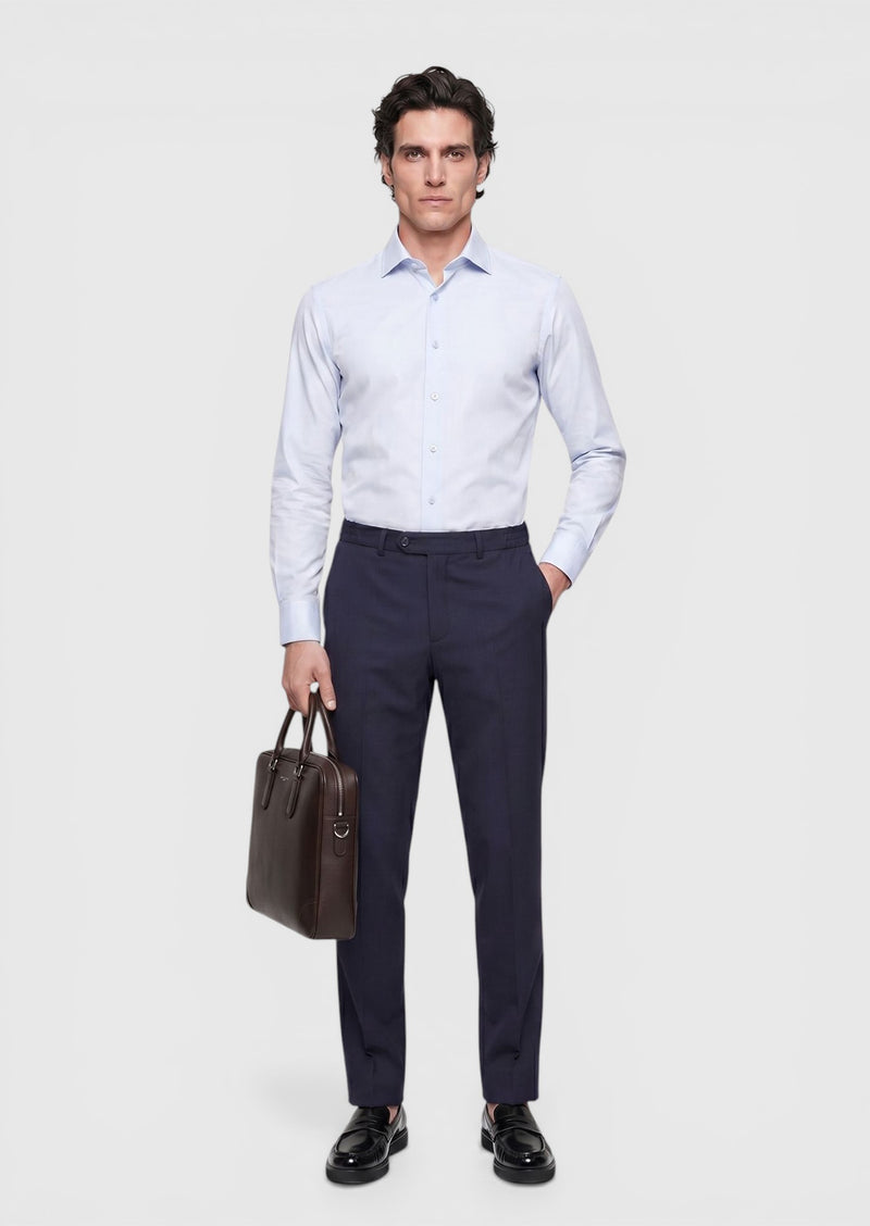 Açık Mavi Düz Slim Fit Uzun Dokuma Klasik Pamuk Karışımlı Gömlek