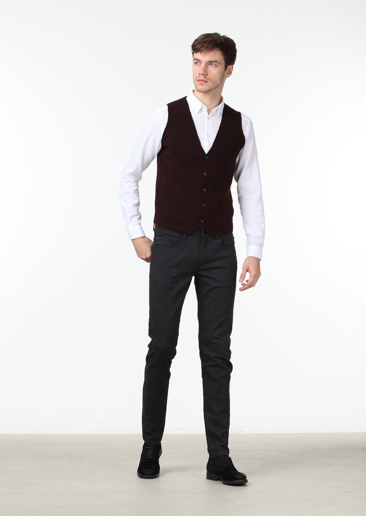 Bordo Regular Fit Casual Örme Triko Yelek