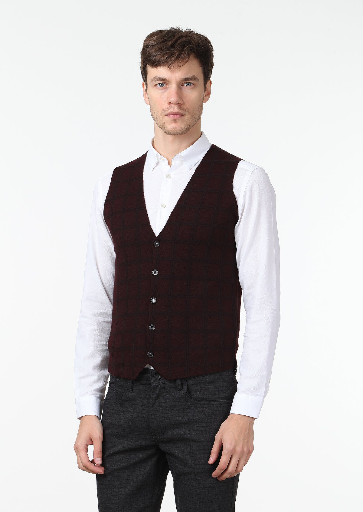Bordo Regular Fit Casual Örme Triko Yelek