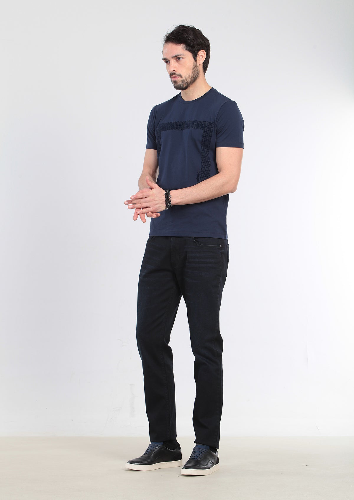 Lacivert Baskılı %100 Pamuk T-Shirt