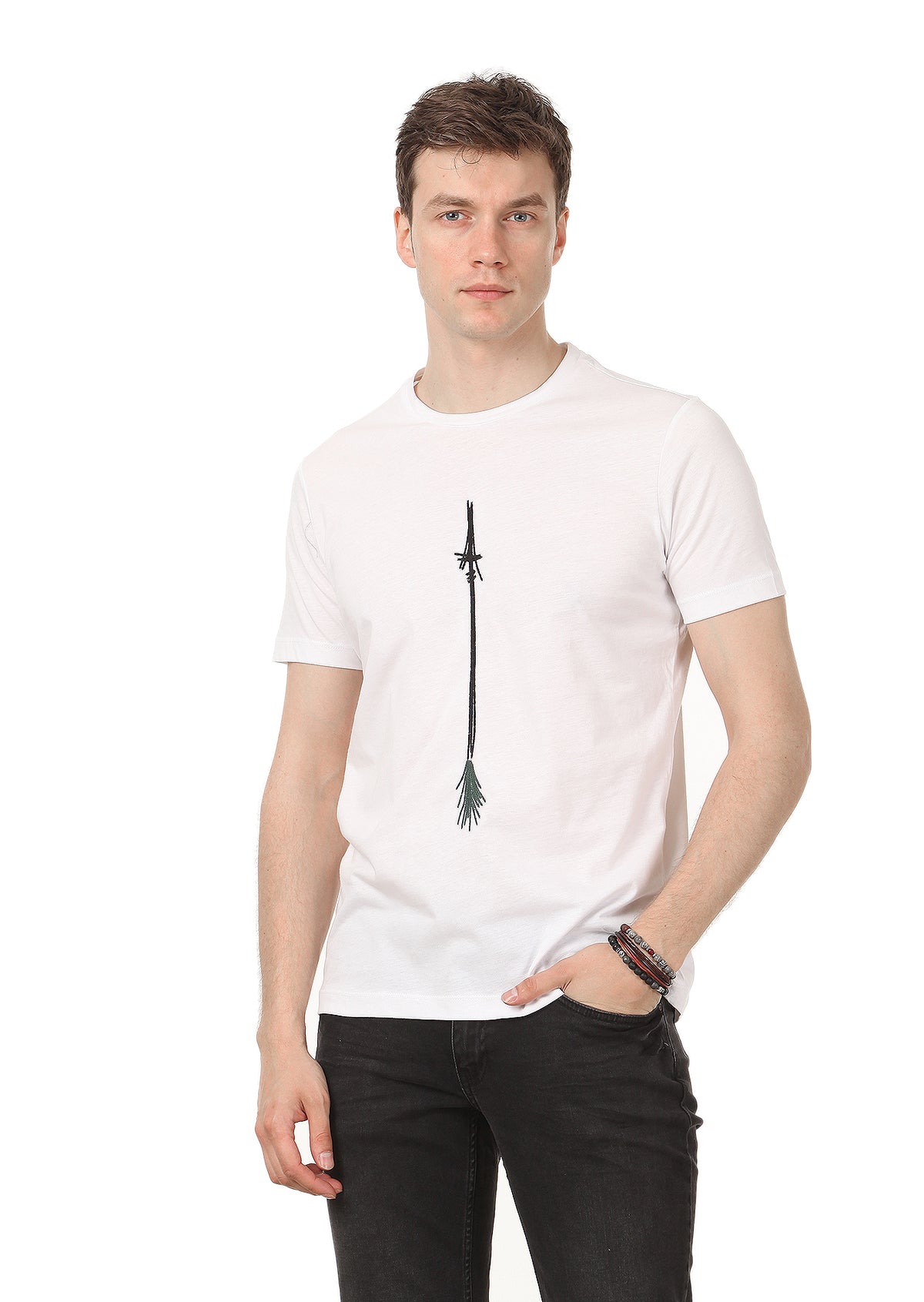 Beyaz Baskılı %100 Pamuk T-Shirt