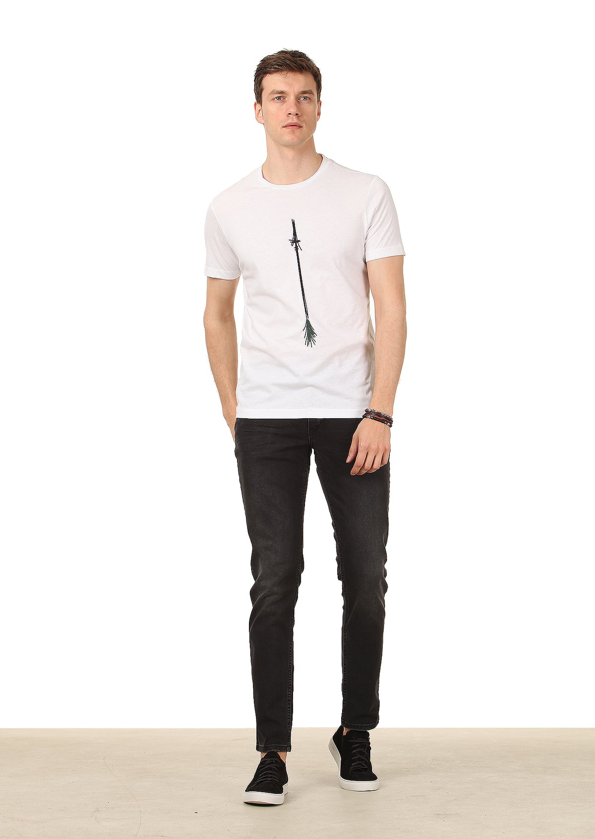 Beyaz Baskılı %100 Pamuk T-Shirt