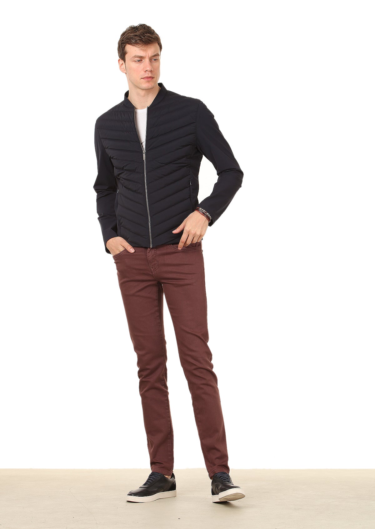 Lacivert Regular Fit Dik Yaka Dokuma Mont