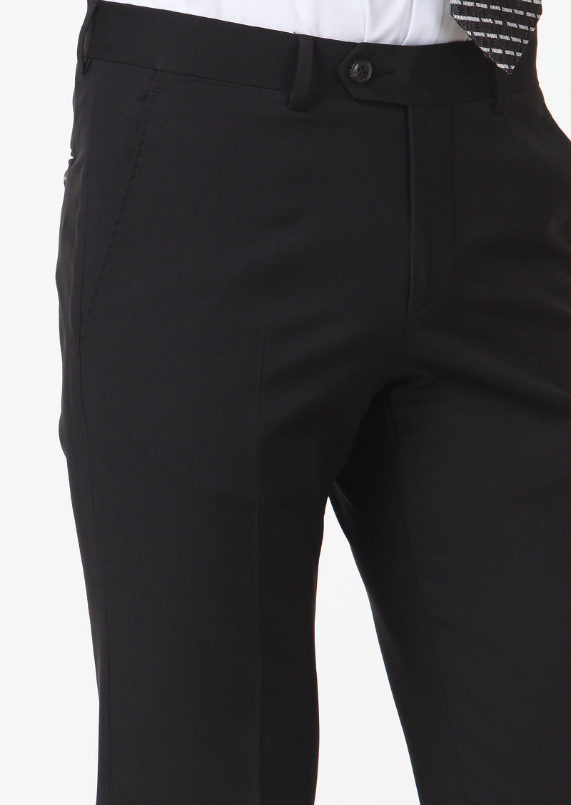 Siyah Düz Kumaş Modern Fit Klasik Yün Karışımlı Pantolon