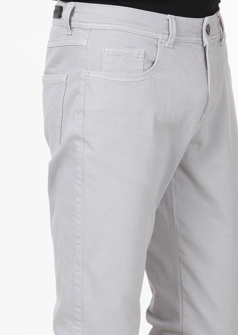 Gri Düz Dokuma Slim Fit Casual Pamuk Karışımlı Pantolon