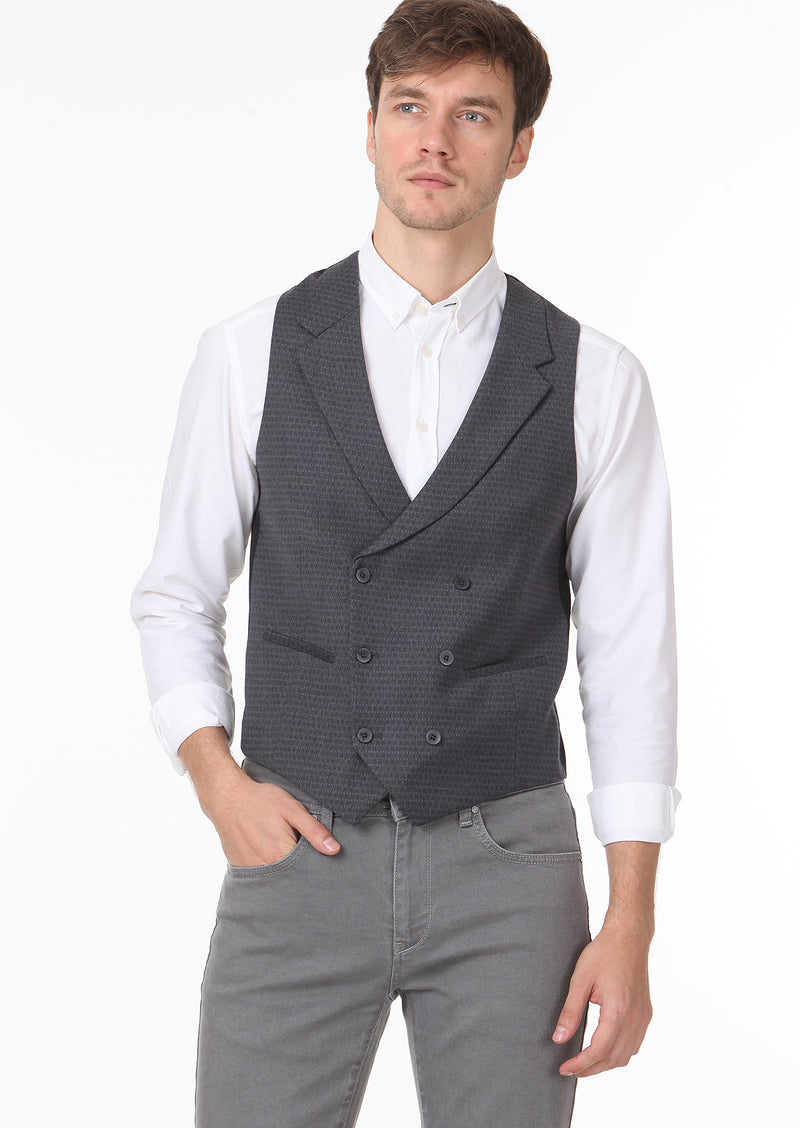 Antrasit Slim Fit Kelebek Yaka Casual Yelek