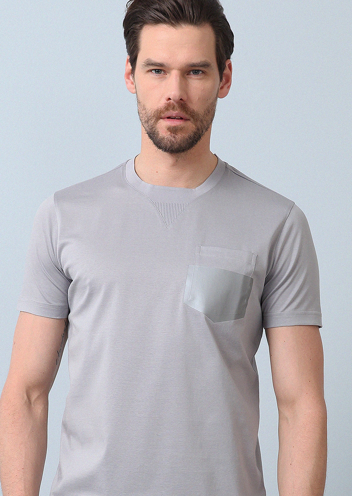Gri Baskılı %100 Pamuk T-Shirt