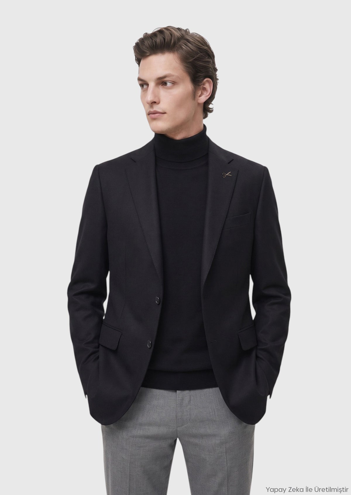 Siyah Düz Regular Fit %100 Kaşmir Ceket