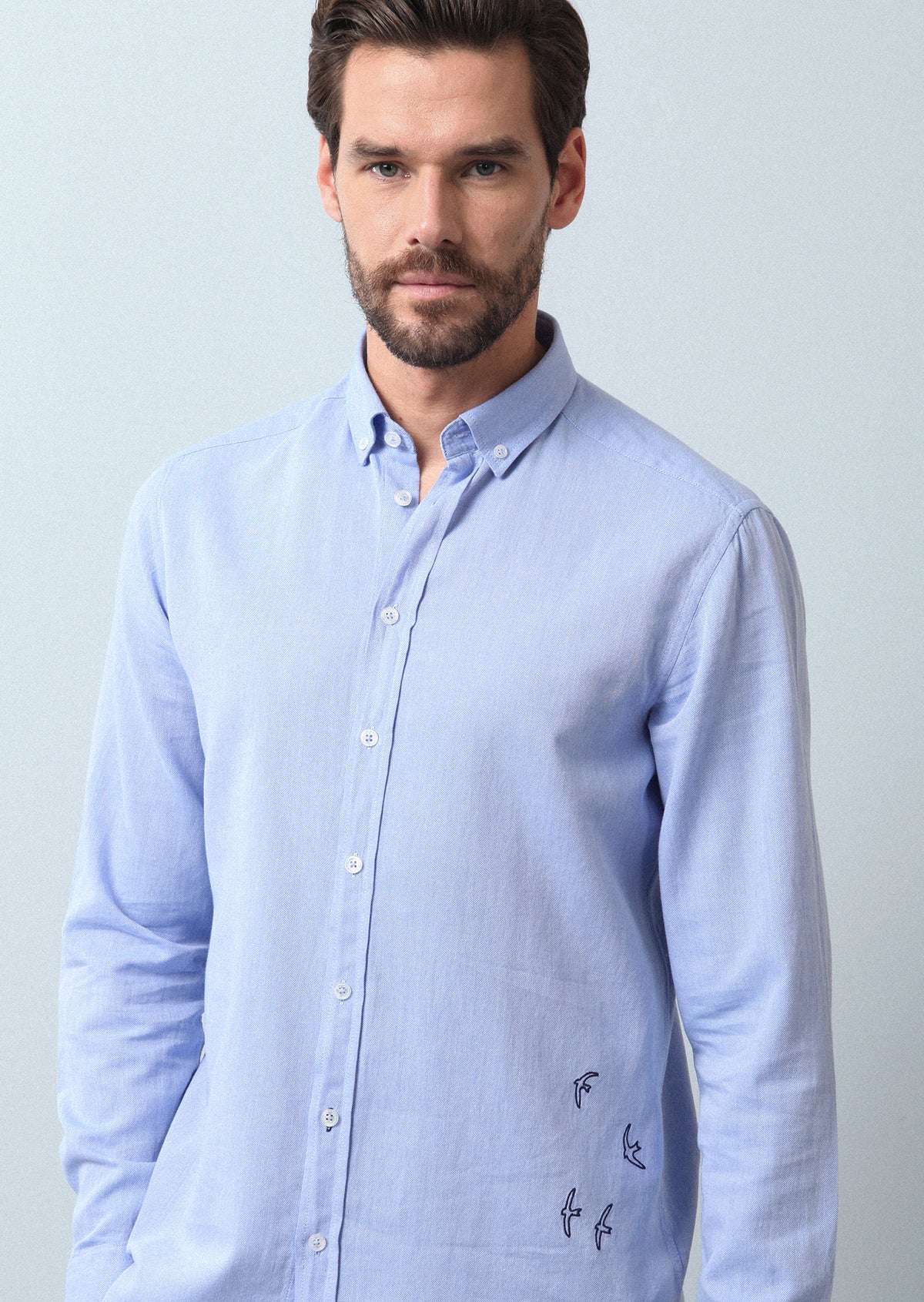Mavi Düz Regular Fit Uzun Dokuma Casual %100 Pamuk Gömlek