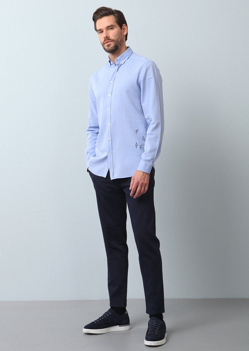 Mavi Düz Regular Fit Uzun Dokuma Casual %100 Pamuk Gömlek