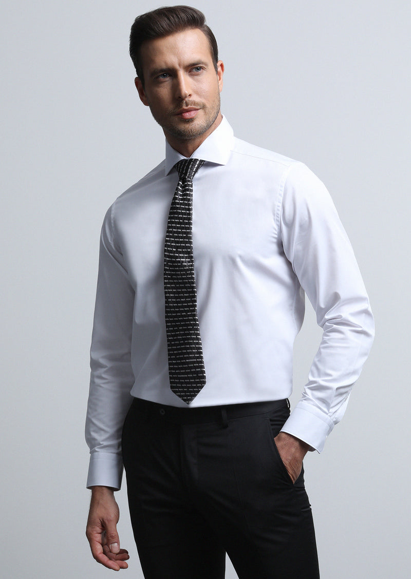 Beyaz Düz Regular Fit Uzun Dokuma Klasik Pamuk Karışımlı Gömlek
