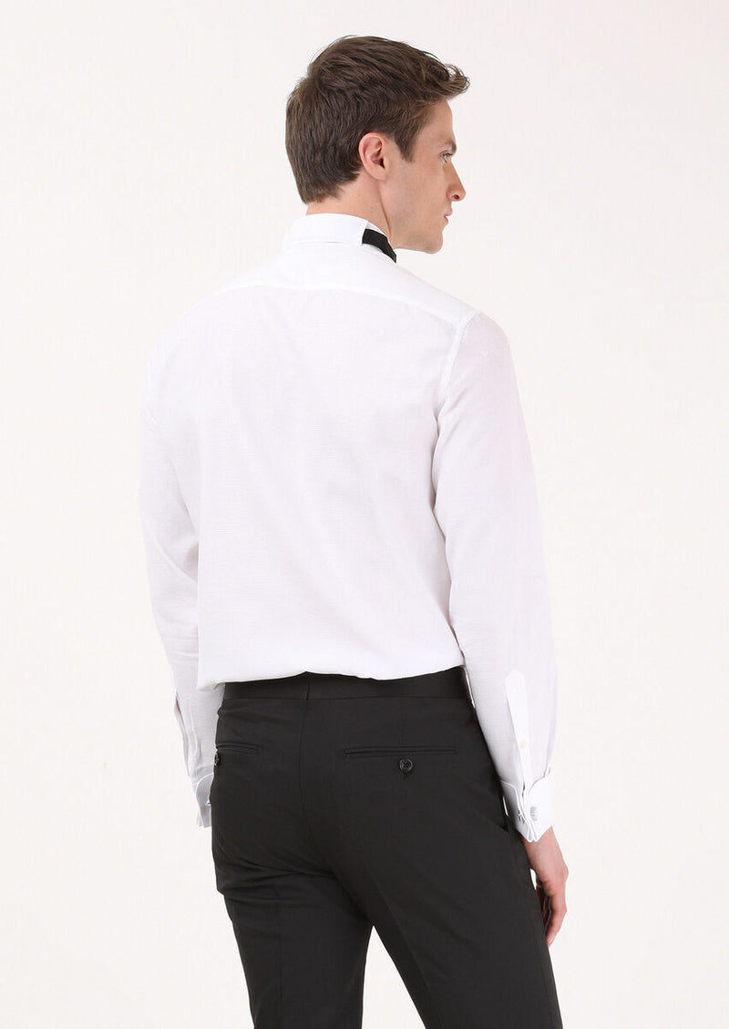 Beyaz Düz Slim Fit Duble Manşet Ata Yaka Smokin Gömlek