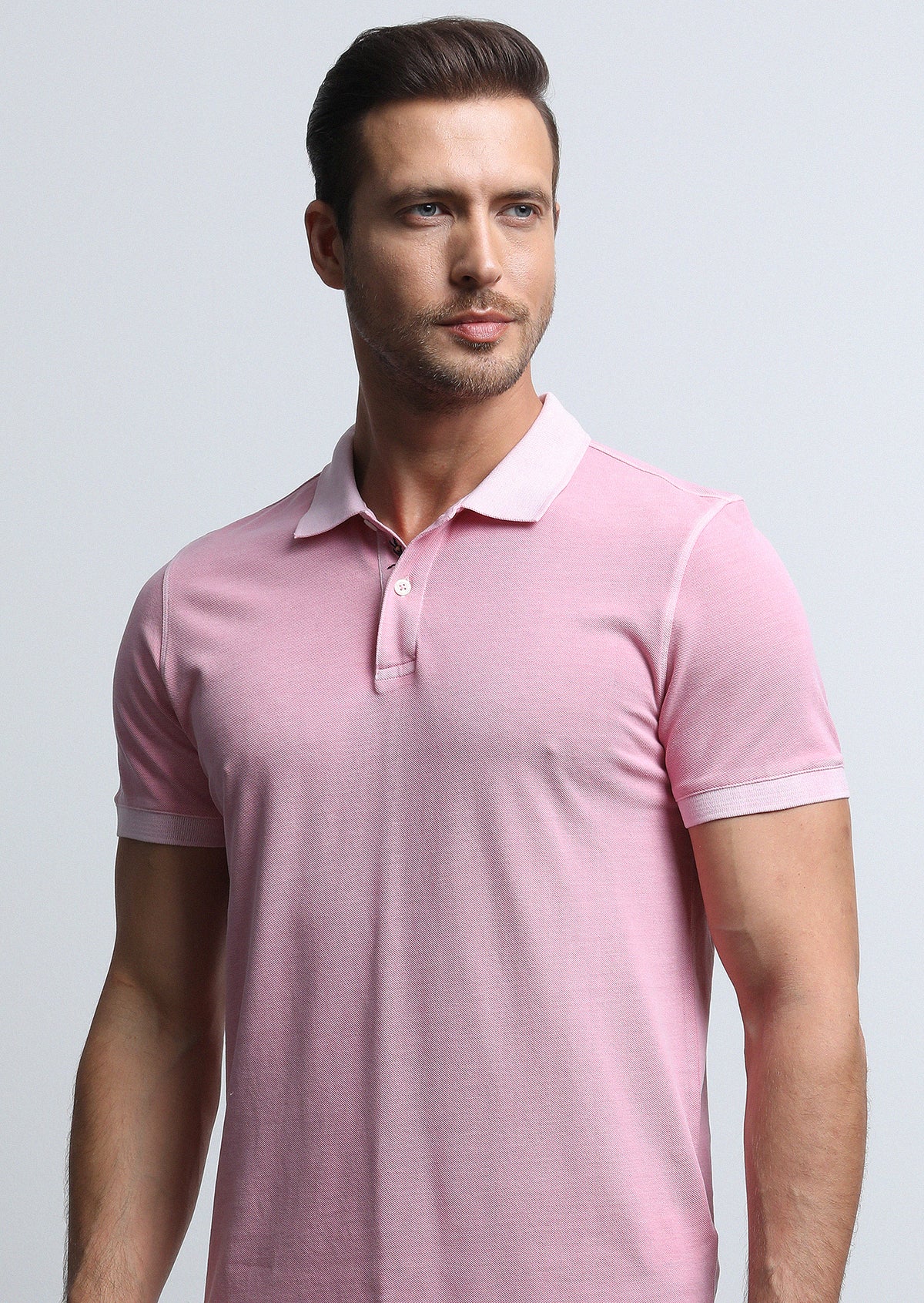 Pembe Jakarlı Polo Yaka %100 Pamuk T-Shirt
