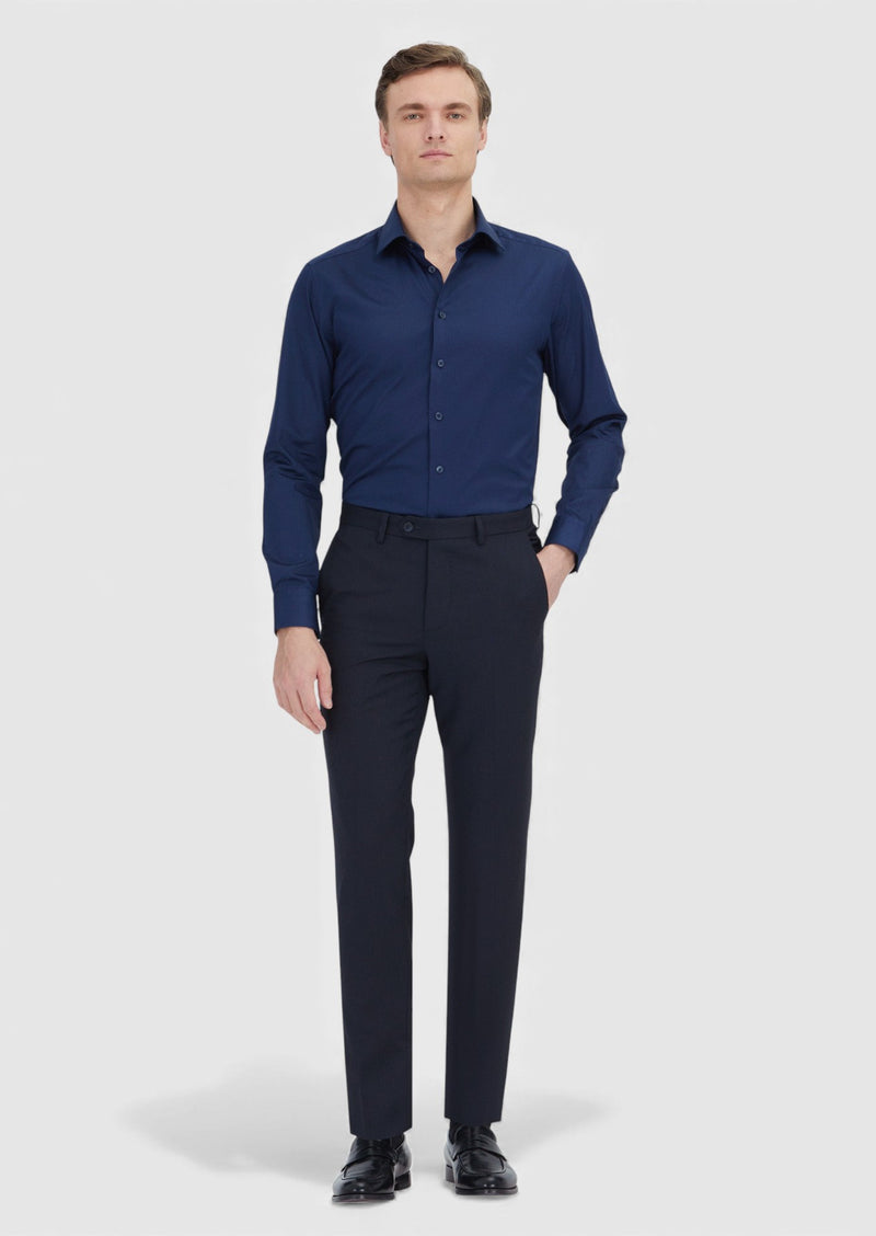 Lacivert Düz Slim Fit Uzun Dokuma Klasik %100 Pamuk Gömlek