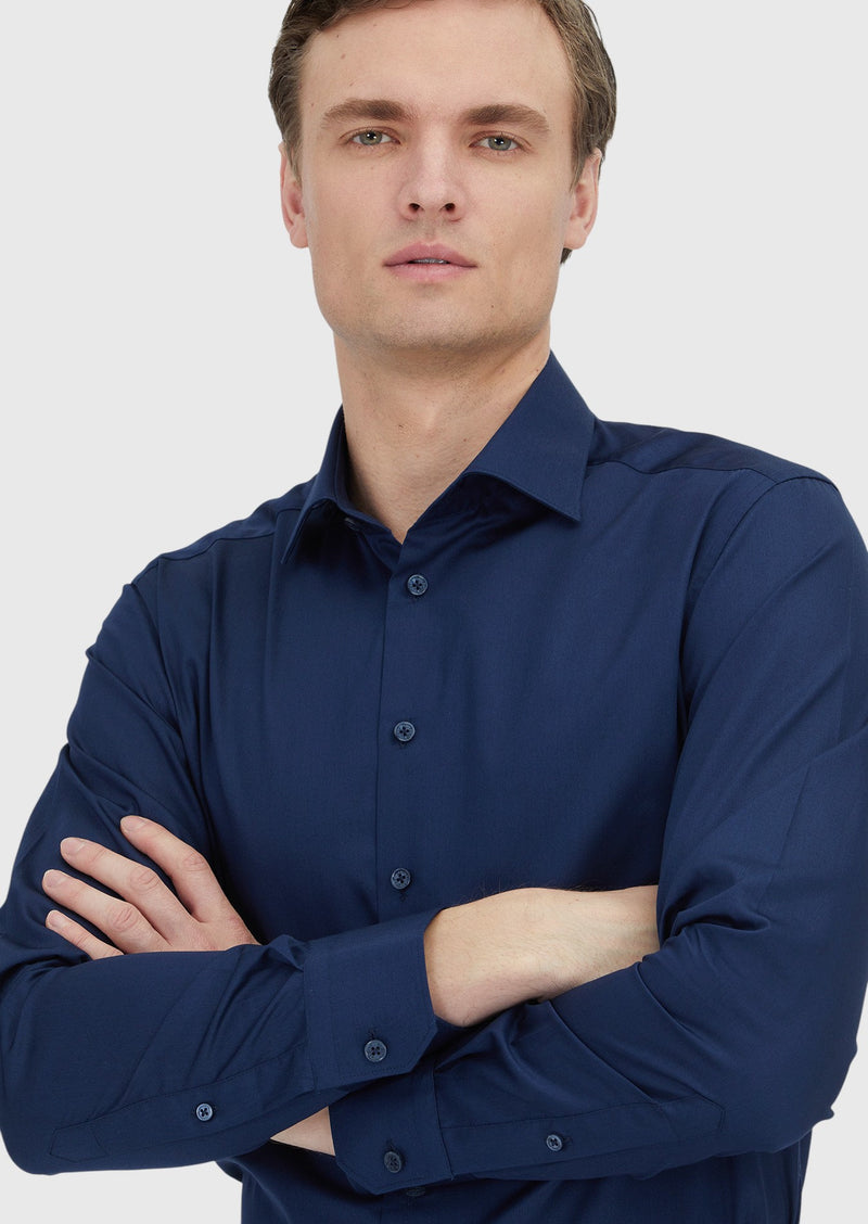 Lacivert Düz Slim Fit Uzun Dokuma Klasik %100 Pamuk Gömlek