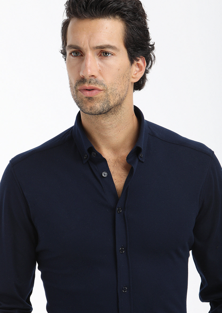 Lacivert Düz Slim Fit Uzun Casual %100 Pamuk Gömlek