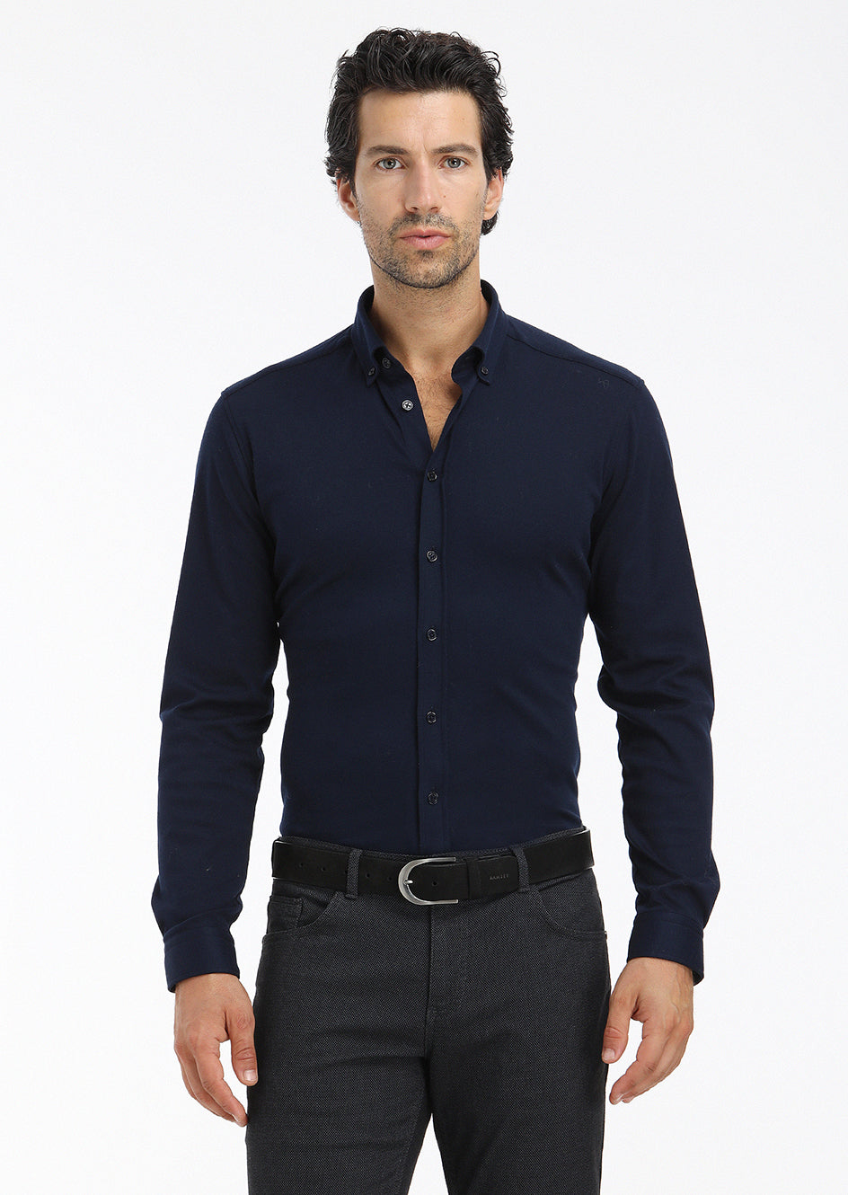 Lacivert Düz Slim Fit Uzun Casual %100 Pamuk Gömlek