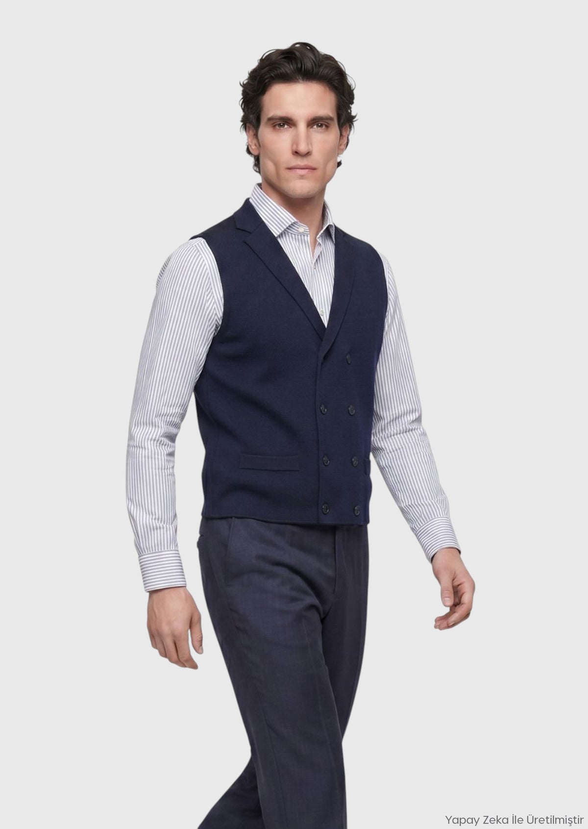 Lacivert Regular Fit Kelebek Yaka Casual Örme Triko Yelek