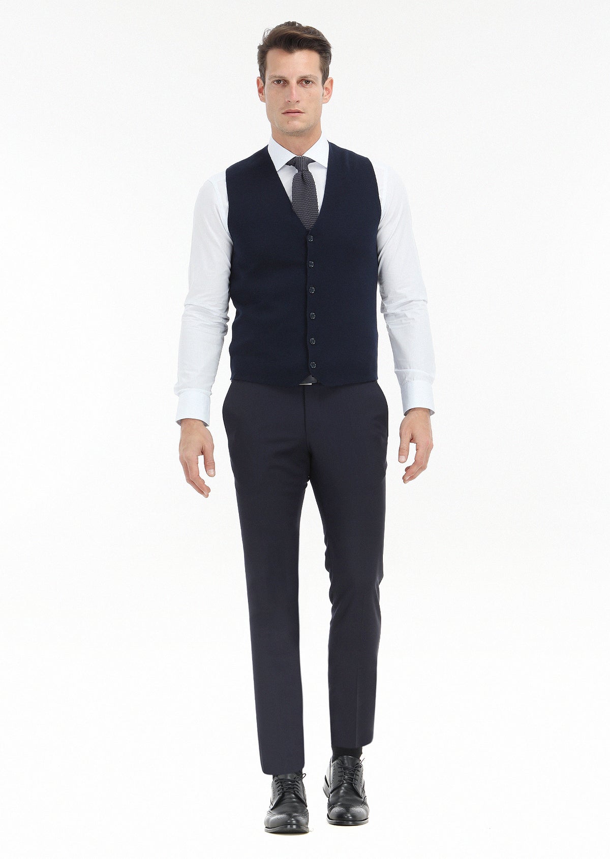 Lacivert Regular Fit V Yaka Casual Örme Triko Yelek