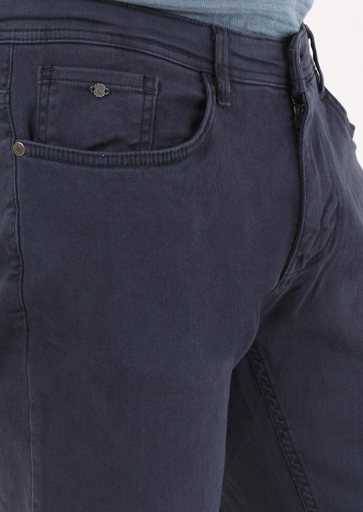 Lacivert Düz Dokuma Slim Fit Casual Pamuk Karışımlı Pantolon