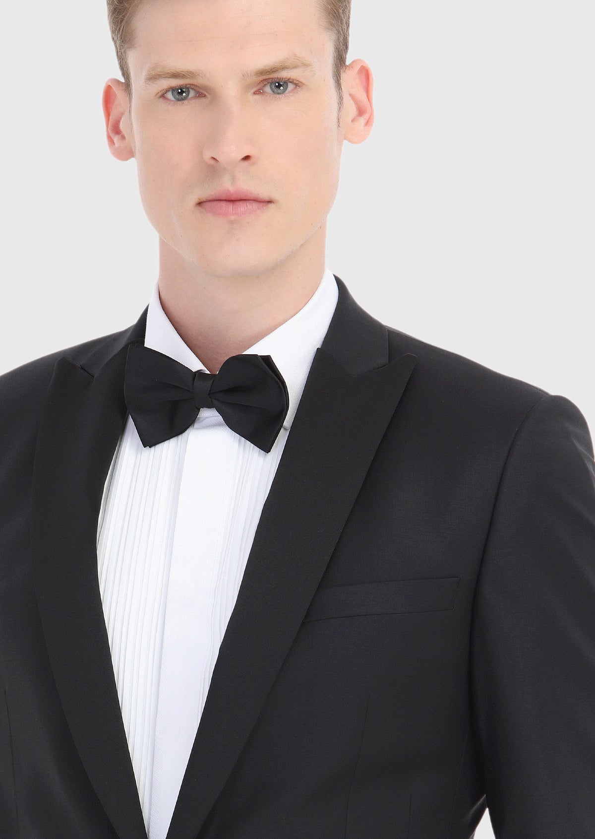 Siyah Düz Fashion Slim Fit Kruvaze Yaka Dokuma Smokin Takım Elbise