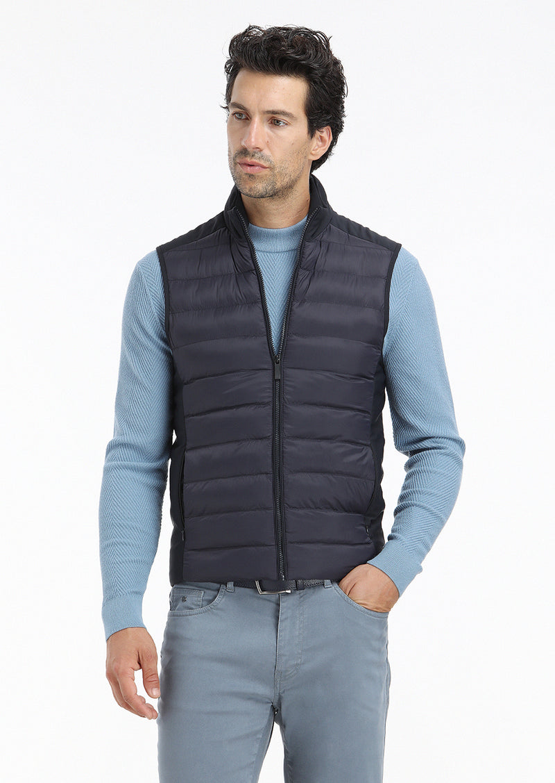 Lacivert Regular Fit Dik Yaka Casual Dokuma Spor Yelek