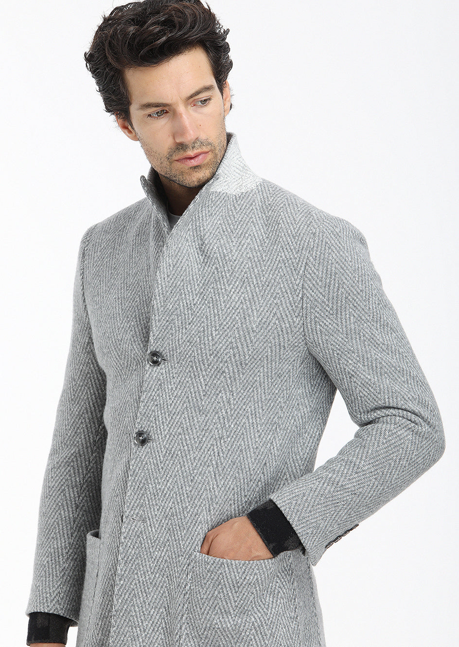 Gri Regular Fit Kruvaze Yaka Casual Örme Palto