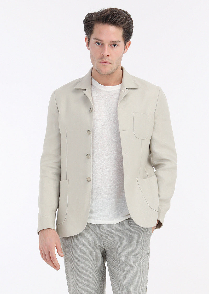 Bej Mikro Shirt Shoulder Slim Fit %100 Keten Ceket