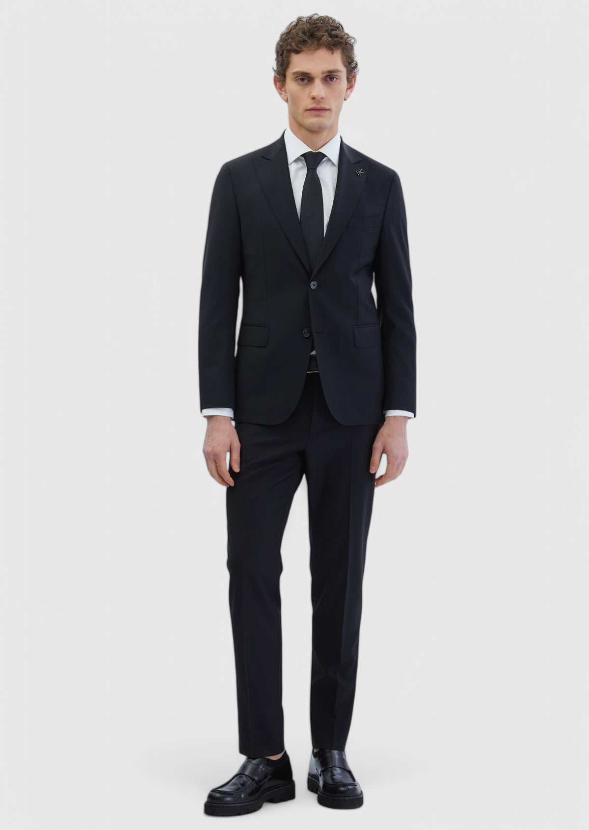 Siyah Düz Zeroweight Slim Fit Yün Karışımlı Takım Elbise