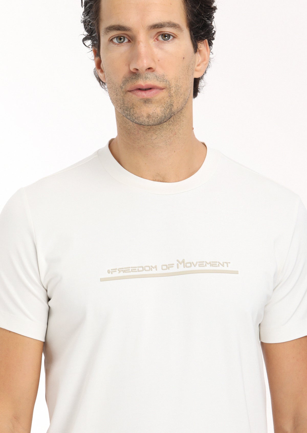 Ekru Baskılı Bisiklet Yaka %100 Pamuk T-Shirt