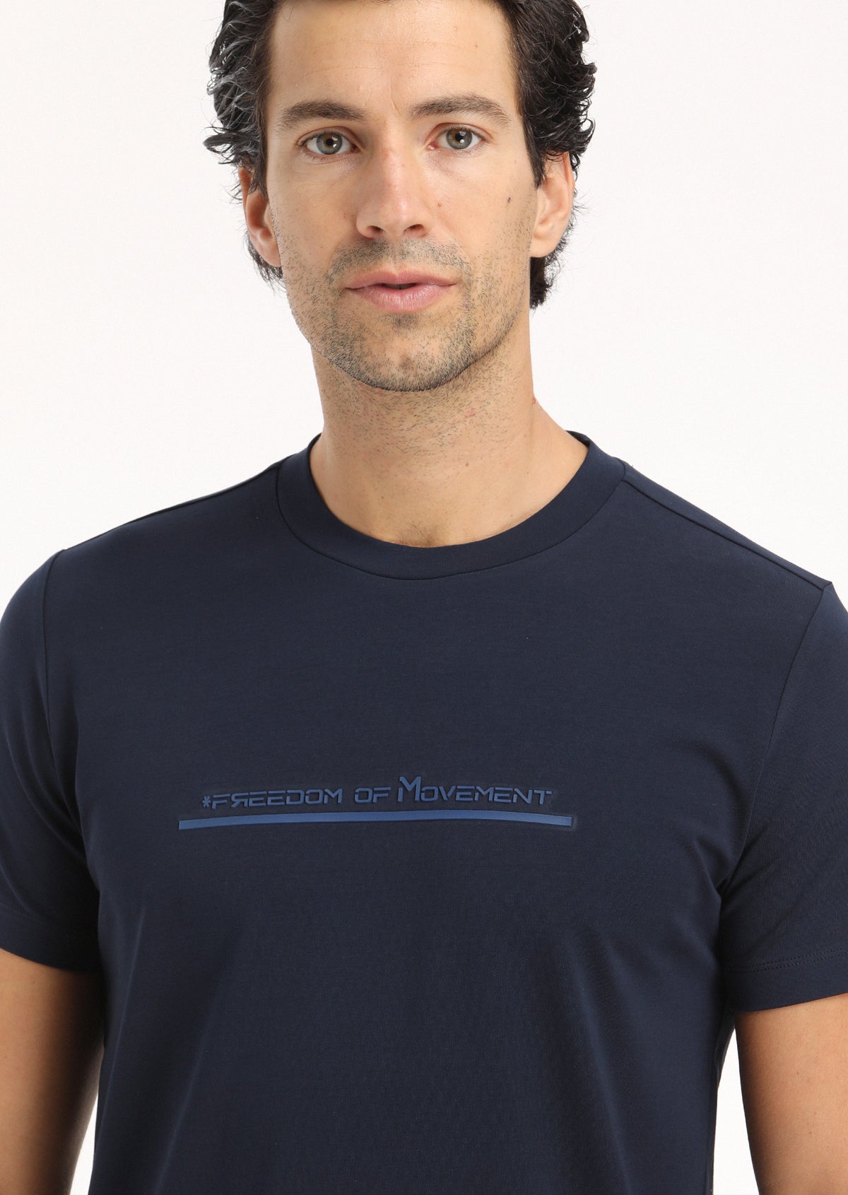 Lacivert Baskılı Bisiklet Yaka %100 Pamuk T-Shirt
