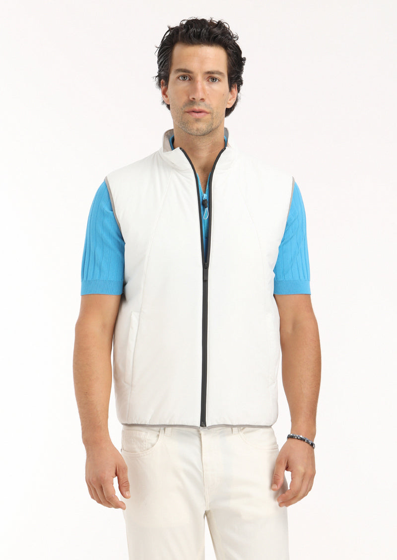 Ekru Regular Fit Dik Yaka Casual Dokuma Spor Yelek