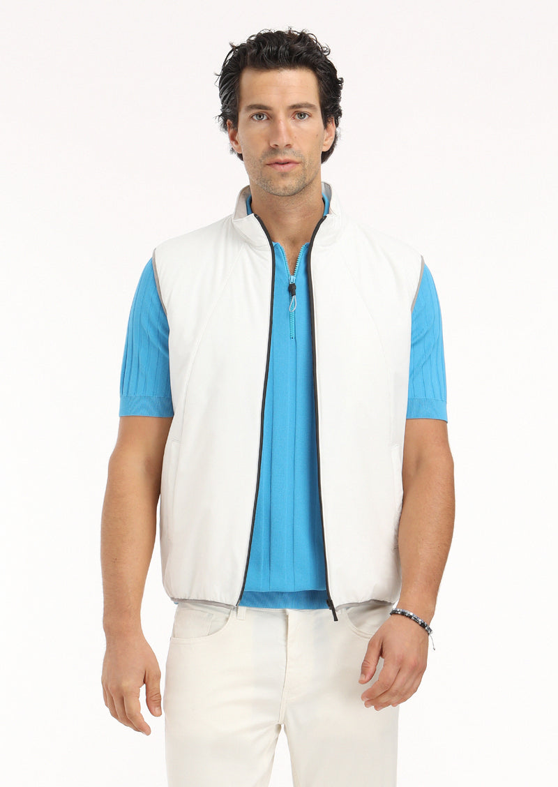 Ekru Regular Fit Dik Yaka Casual Dokuma Spor Yelek