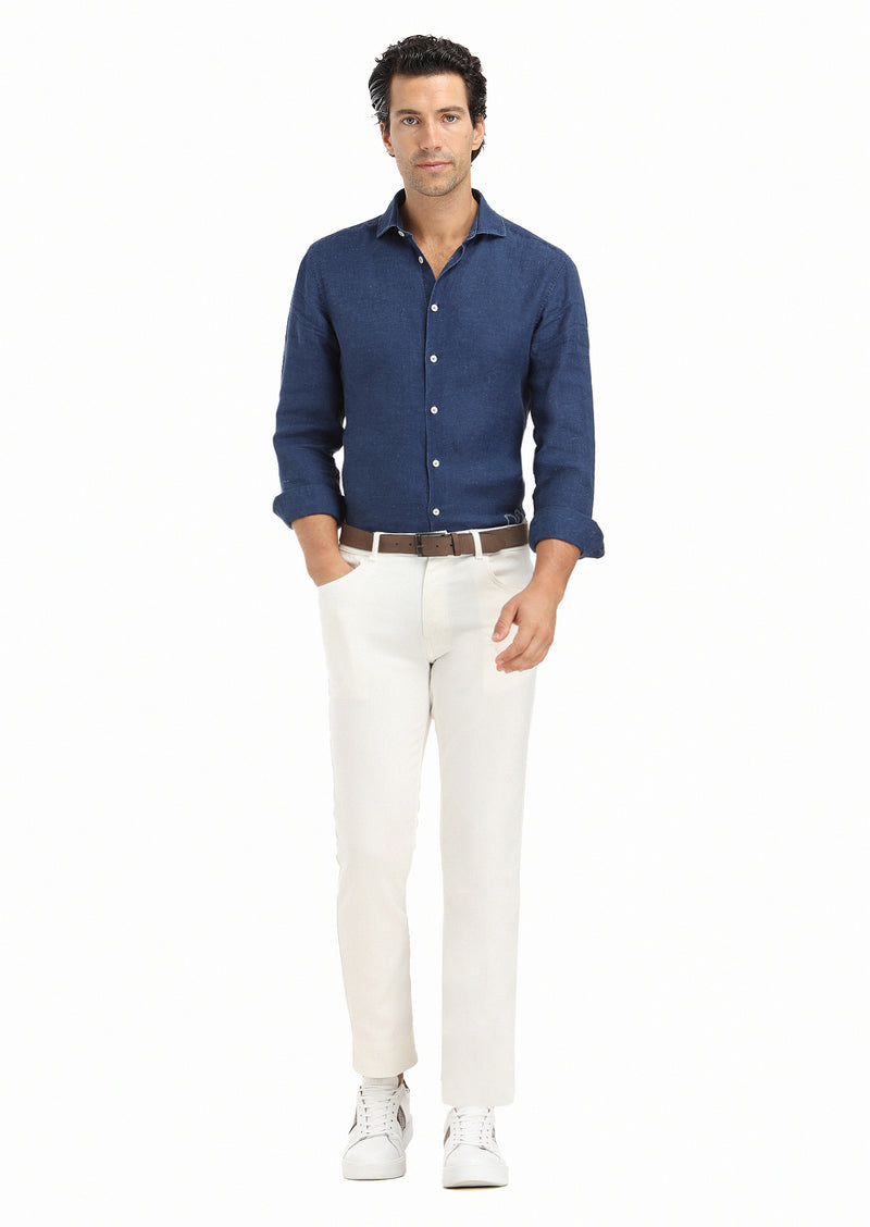 Ekru Düz Dokuma Slim Fit Casual Pamuk Karışımlı Pantolon