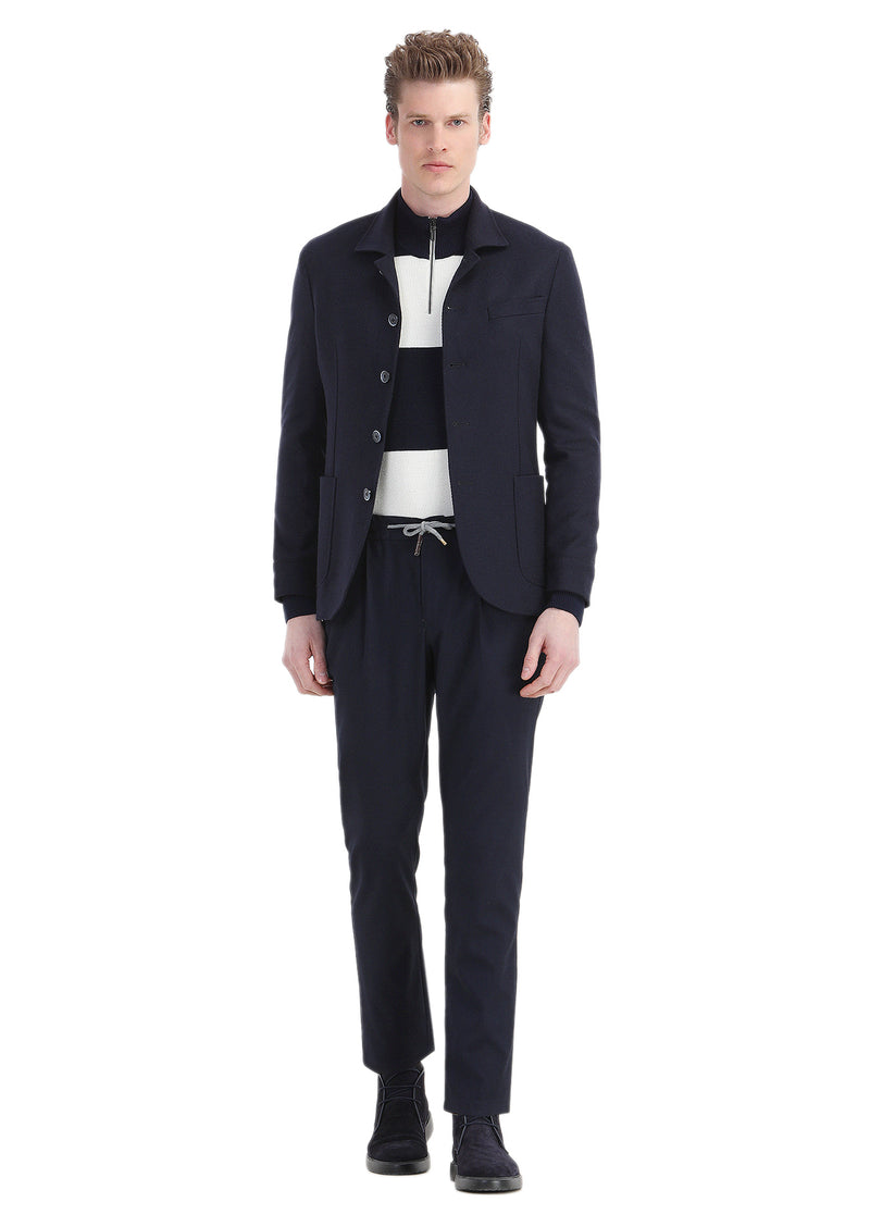 Lacivert Düz Shirt Shoulder Slim Fit Yün Karışımlı Ceket