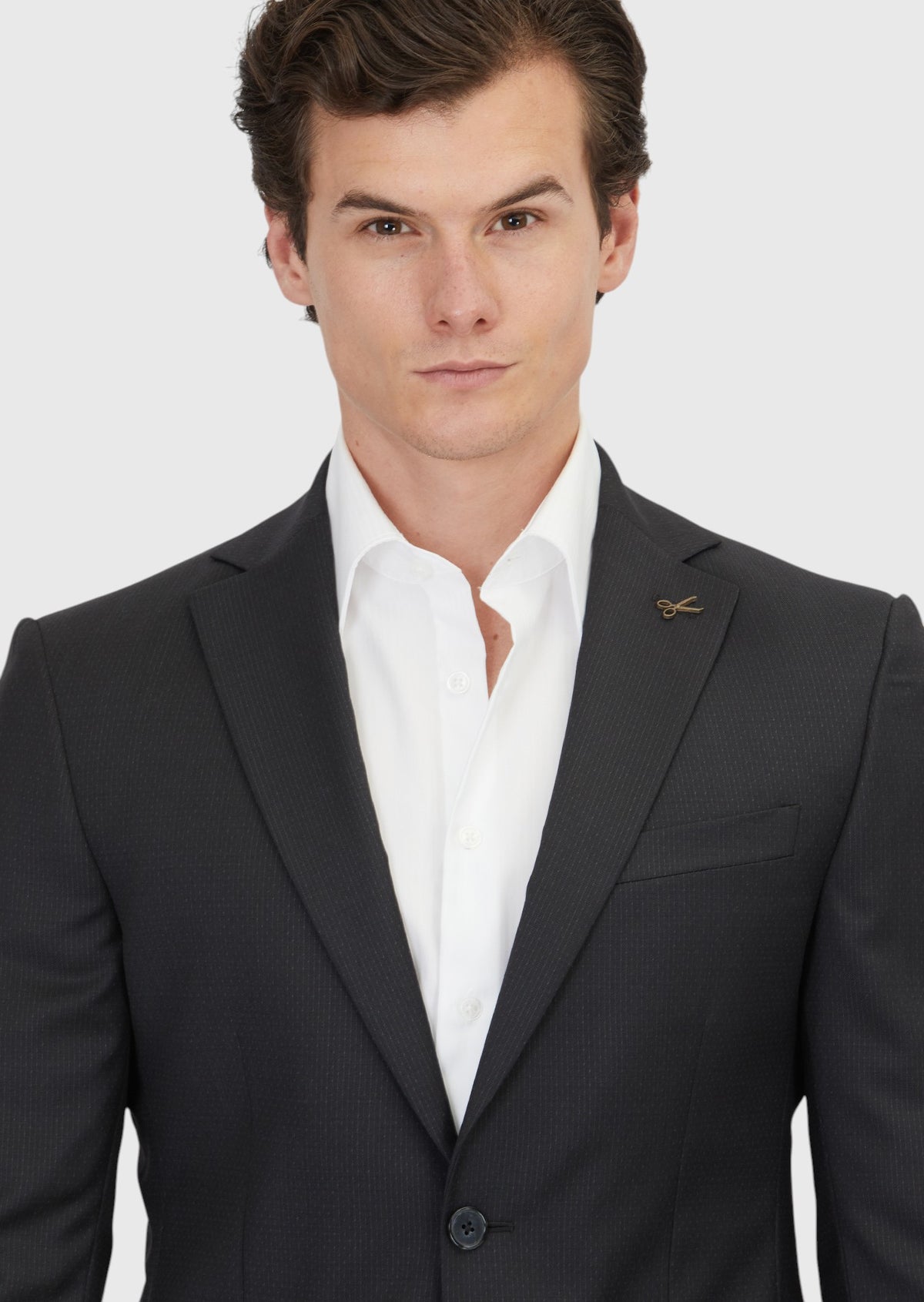 Siyah Çizgili Modern Fit %100 Yün Takım Elbise