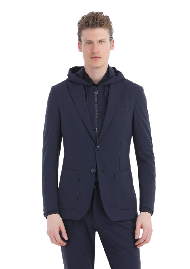 Lacivert Düz Comfort Fit Örme Takım Elbise