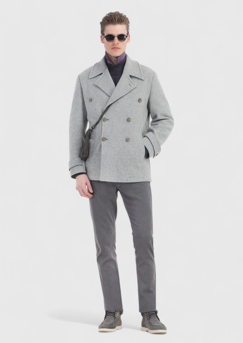 Gri Slim Fit Kruvaze Yaka Casual Örme Palto