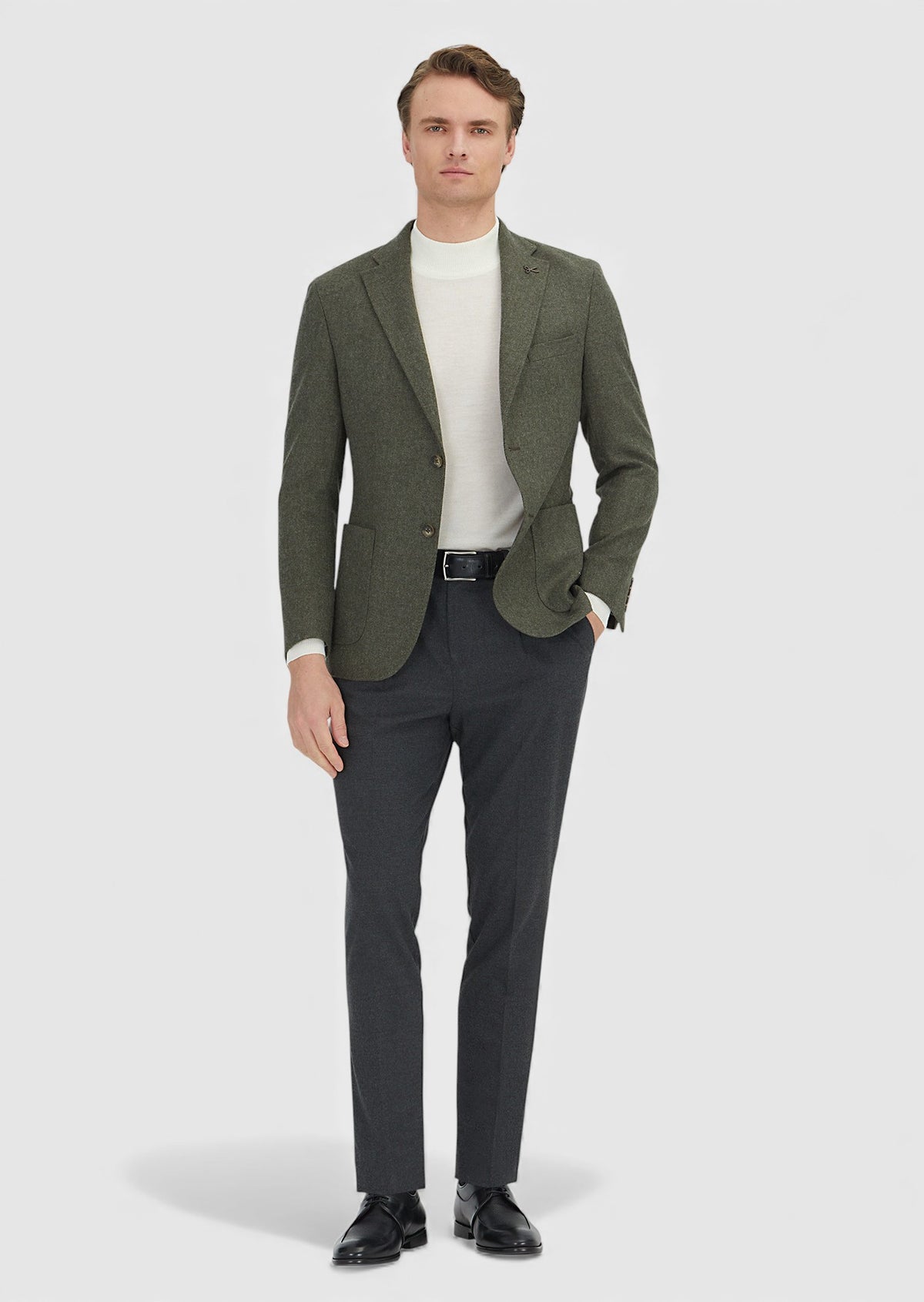 Haki Düz Shirt Shoulder Slim Fit Yün Karışımlı Ceket