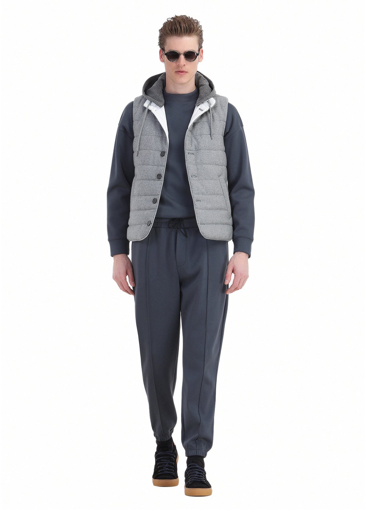 Açık Gri Regular Fit Kapüşonlu Casual Dokuma Spor Yelek