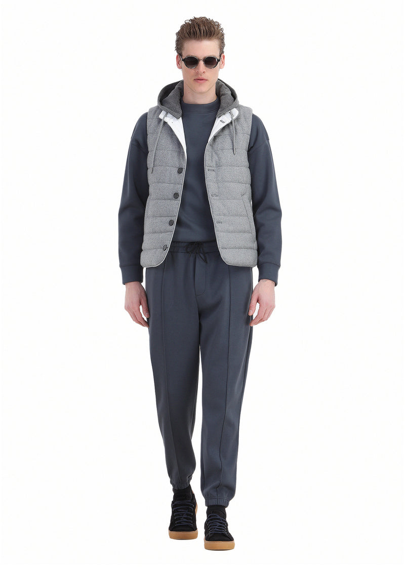 Açık Gri Regular Fit Kapüşonlu Casual Dokuma Spor Yelek