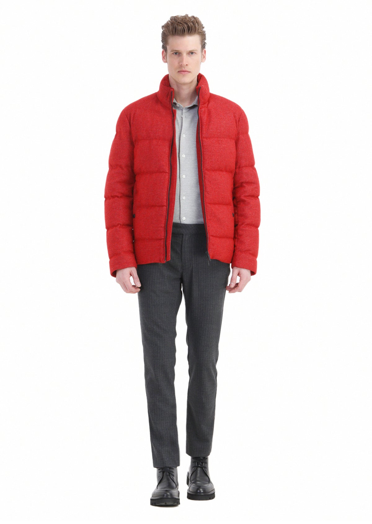 Kırmızı Regular Fit Dik Yaka Casual Dokuma Mont
