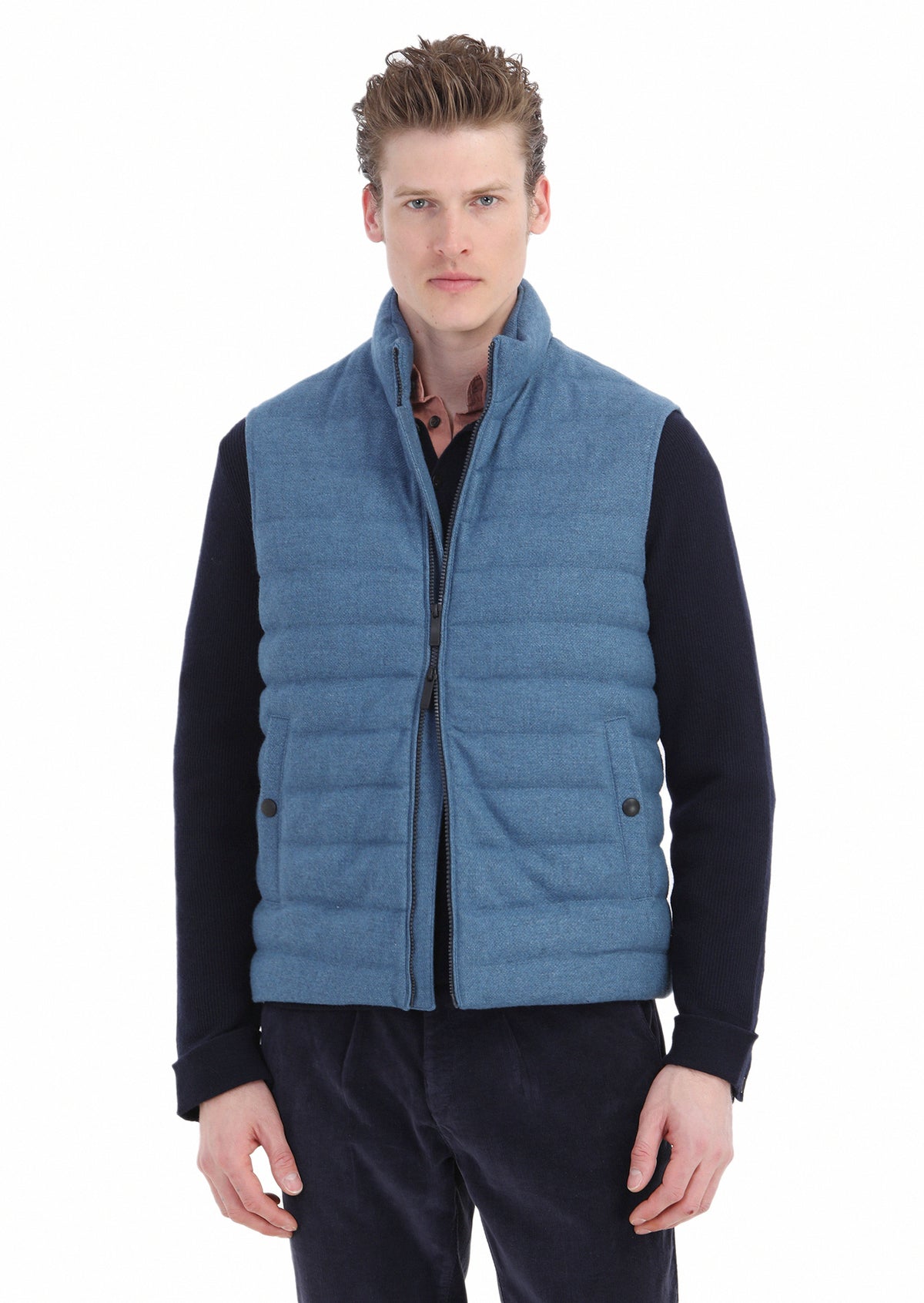 Mavi Regular Fit Dik Yaka Casual Dokuma Spor Yelek