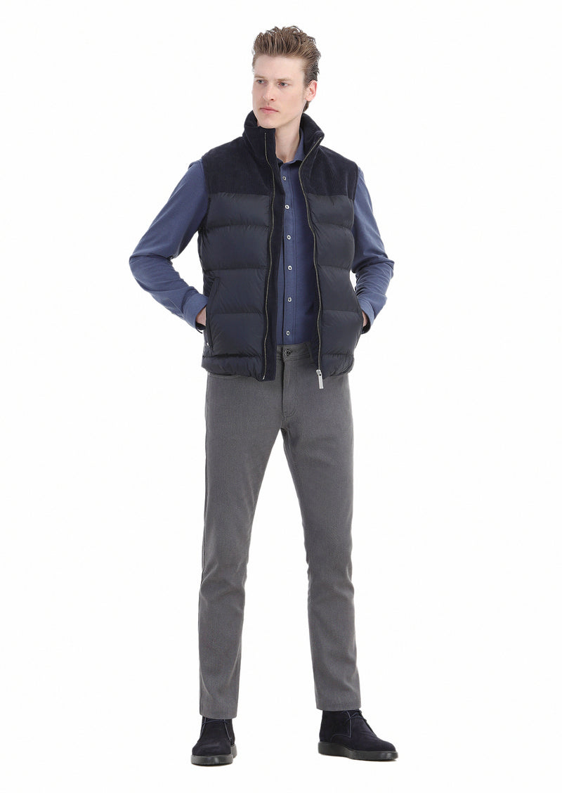 Lacivert Regular Fit Dik Yaka Casual Dokuma Spor Yelek