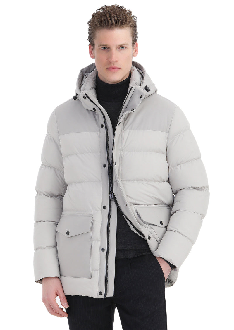 Kum Regular Fit Kapüşonlu Casual Dokuma Kaban